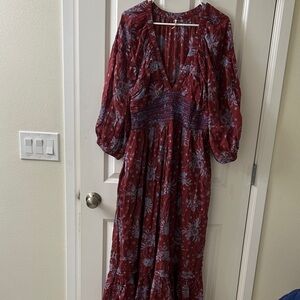 Free People Red and Blue Long Sleeve Dress
